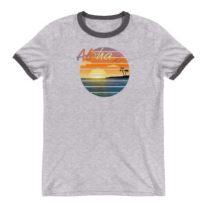 Aloha! Beach Summer Sunset - Retro Graphic Ringer T-Shirt
