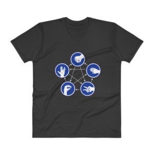 Rock Paper Scissors Lizard Spock (blue) with rules on back