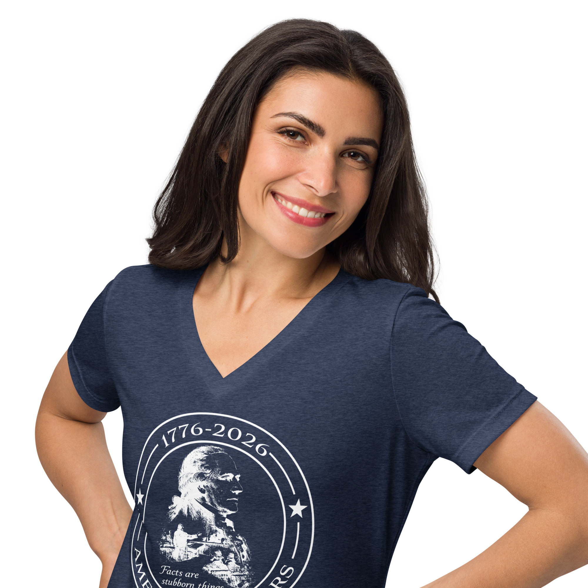 John Adams America 250 Women's Patriotic V-Neck T-Shirt - Image 4